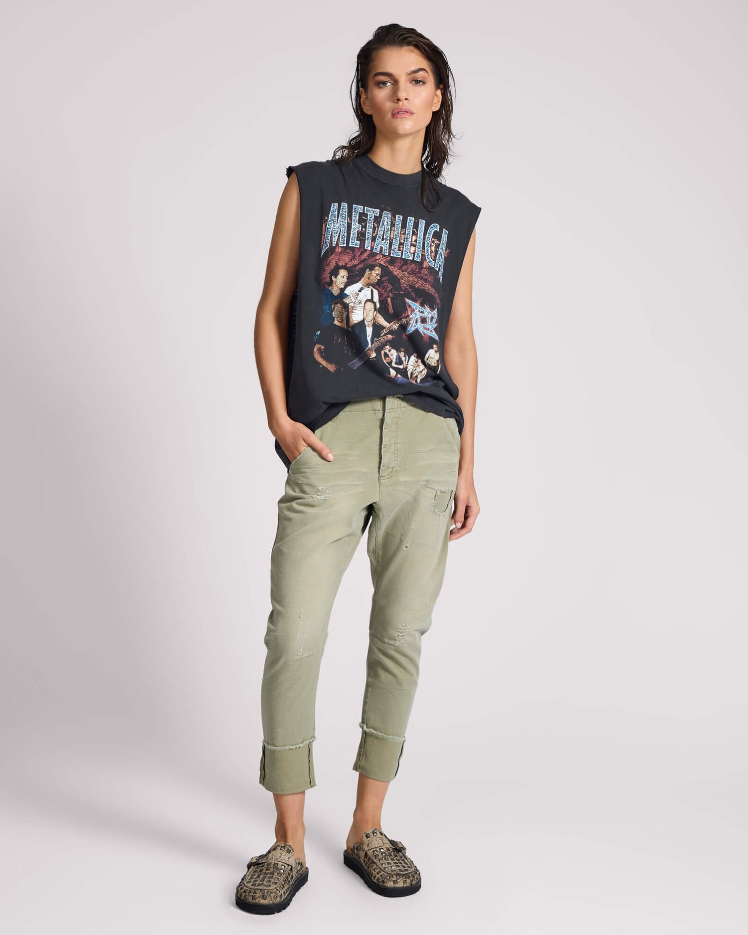 Khaki Edit Cavalries Tapered Boyfriend Denim Jeans - Militaire Khaki