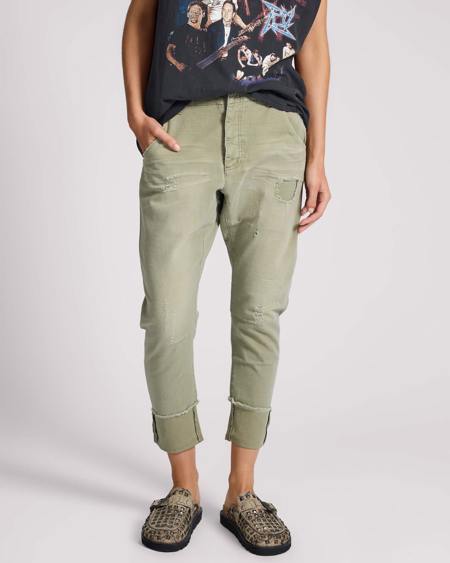 Khaki Edit Cavalries Tapered Boyfriend Denim Jeans - Militaire Khaki