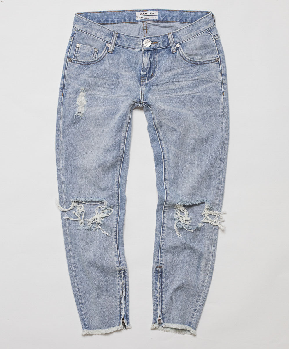 Dirty Blue Denim Freebirds Low Waist Rigid Skinny Denim Jeans - Hendrixe