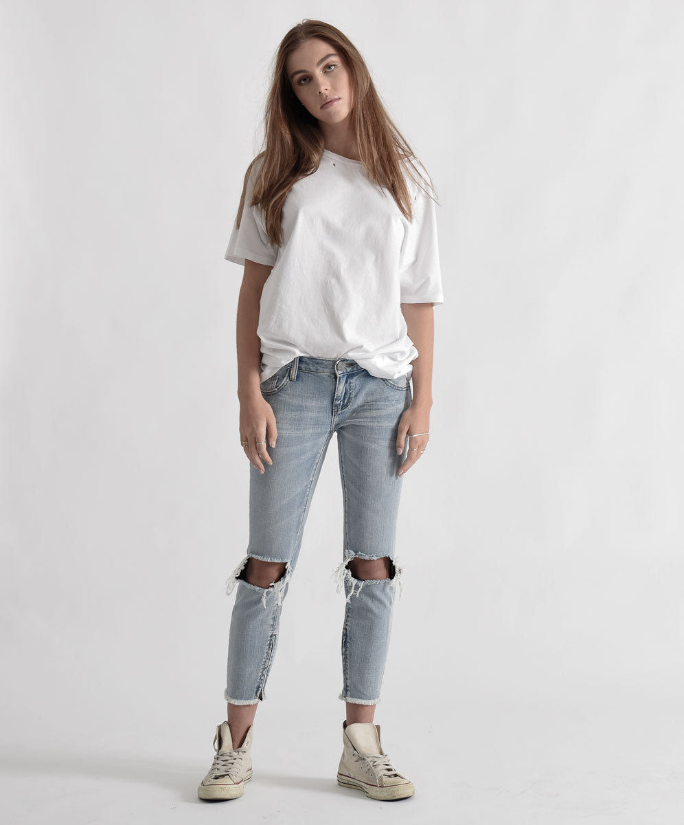 Dirty Blue Denim Freebirds Low Waist Rigid Skinny Denim Jeans - Hendrixe