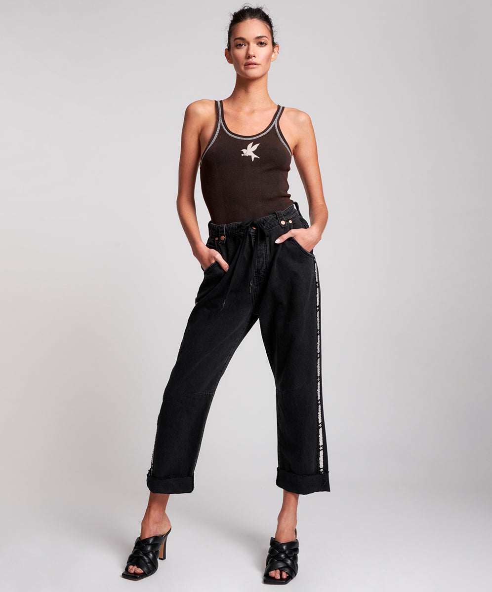 Last Stock Safari High Waist Relaxed Tapered Denim Jeans - Worn Black
