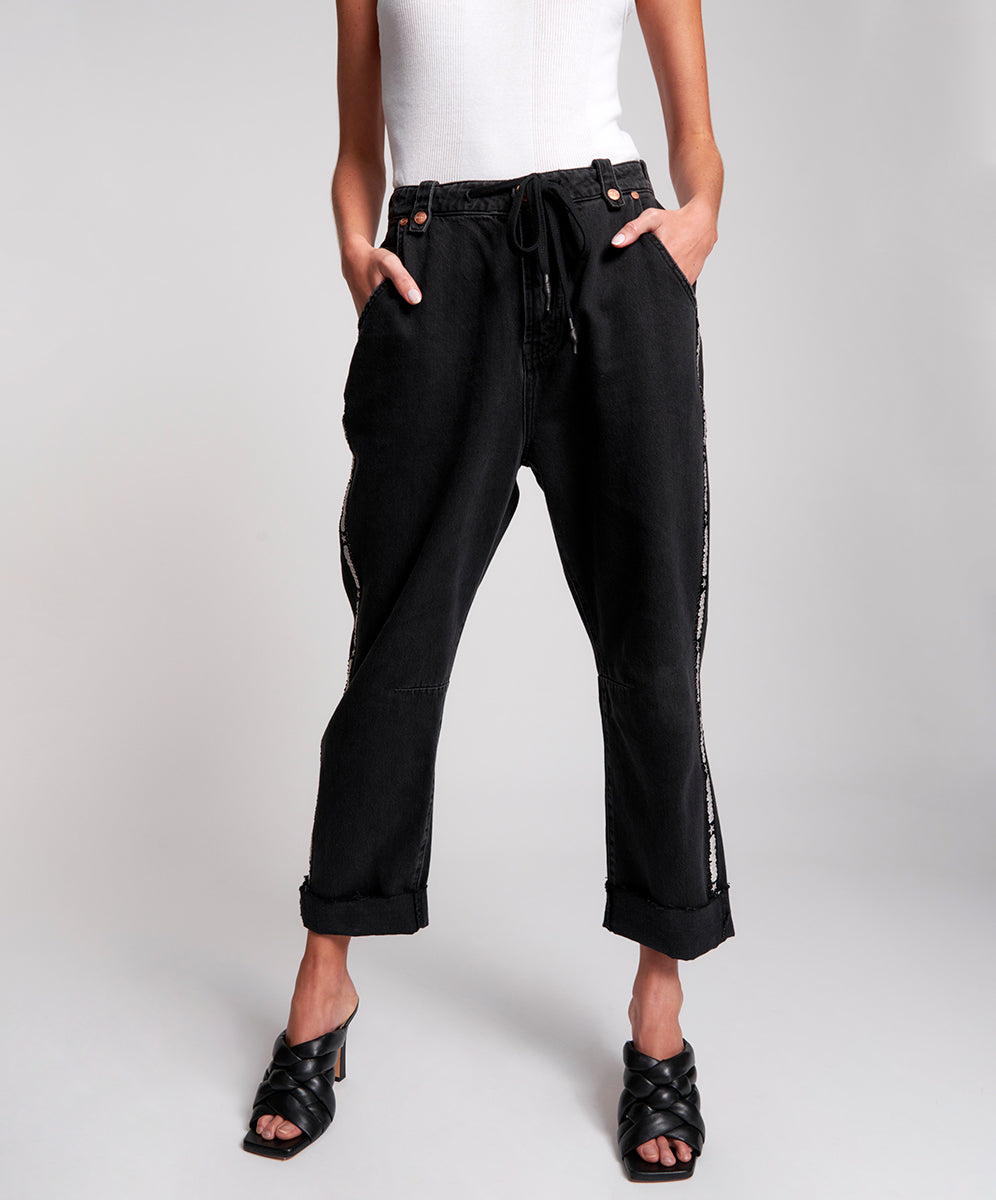 Last Stock Safari High Waist Relaxed Tapered Denim Jeans - Worn Black