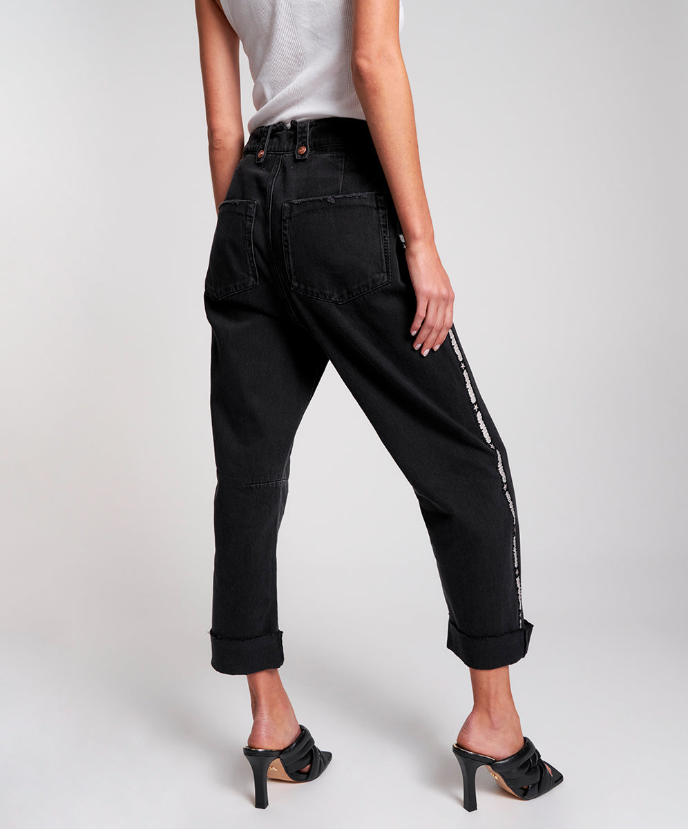 Last Stock Safari High Waist Relaxed Tapered Denim Jeans - Worn Black