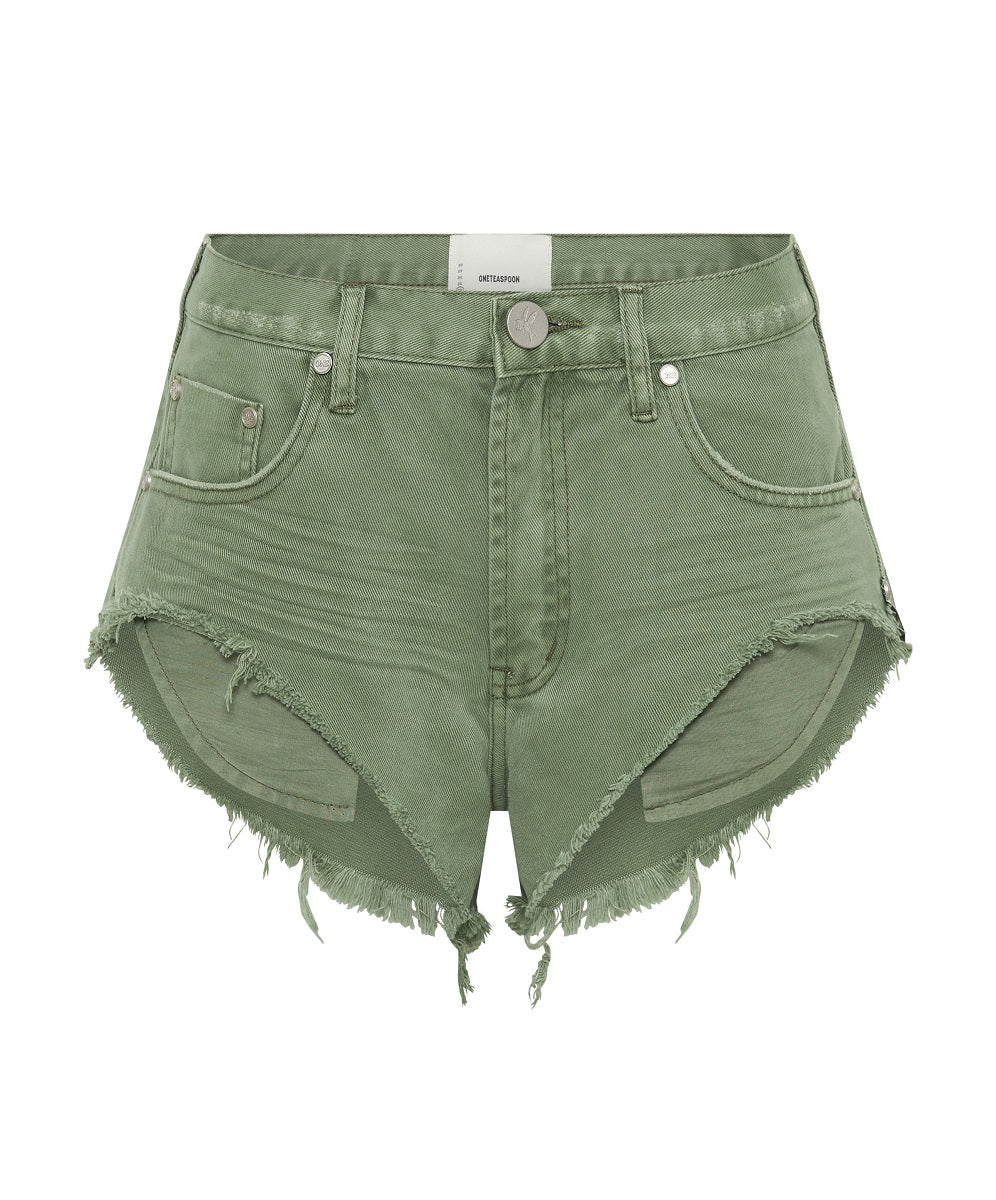 Khaki Edit Rollers Low Waist Denim Shorts - Super Khaki