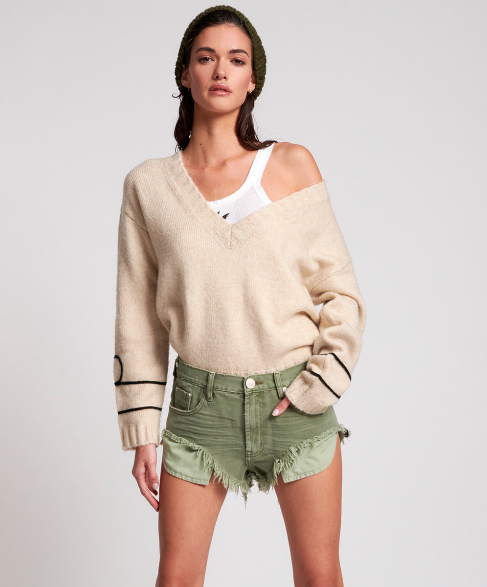 Khaki Edit Rollers Low Waist Denim Shorts - Super Khaki