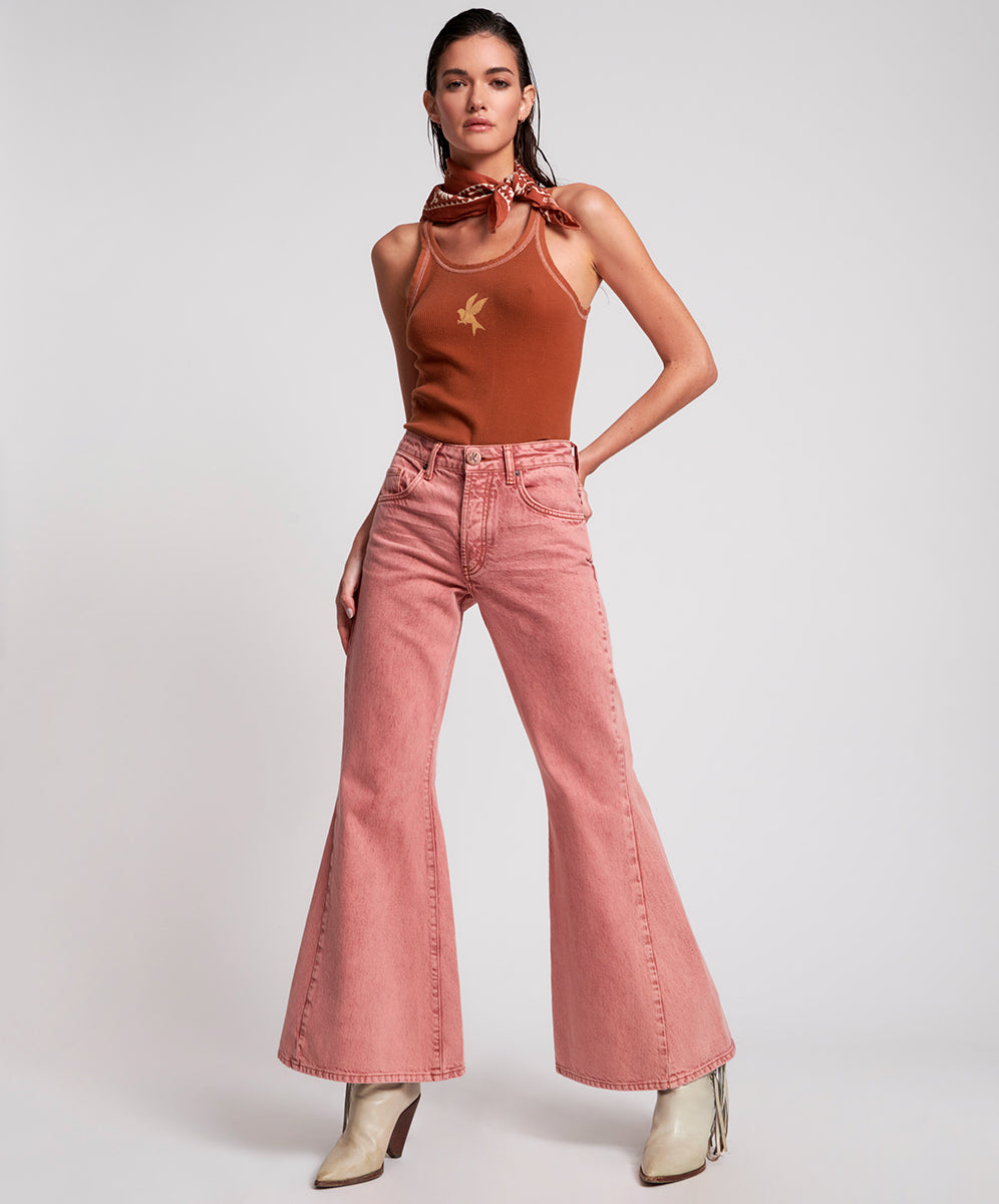 Women's Flare & Bootcut Jeans Marines Mid Waist Flared Denim Jeans - Vintage Red