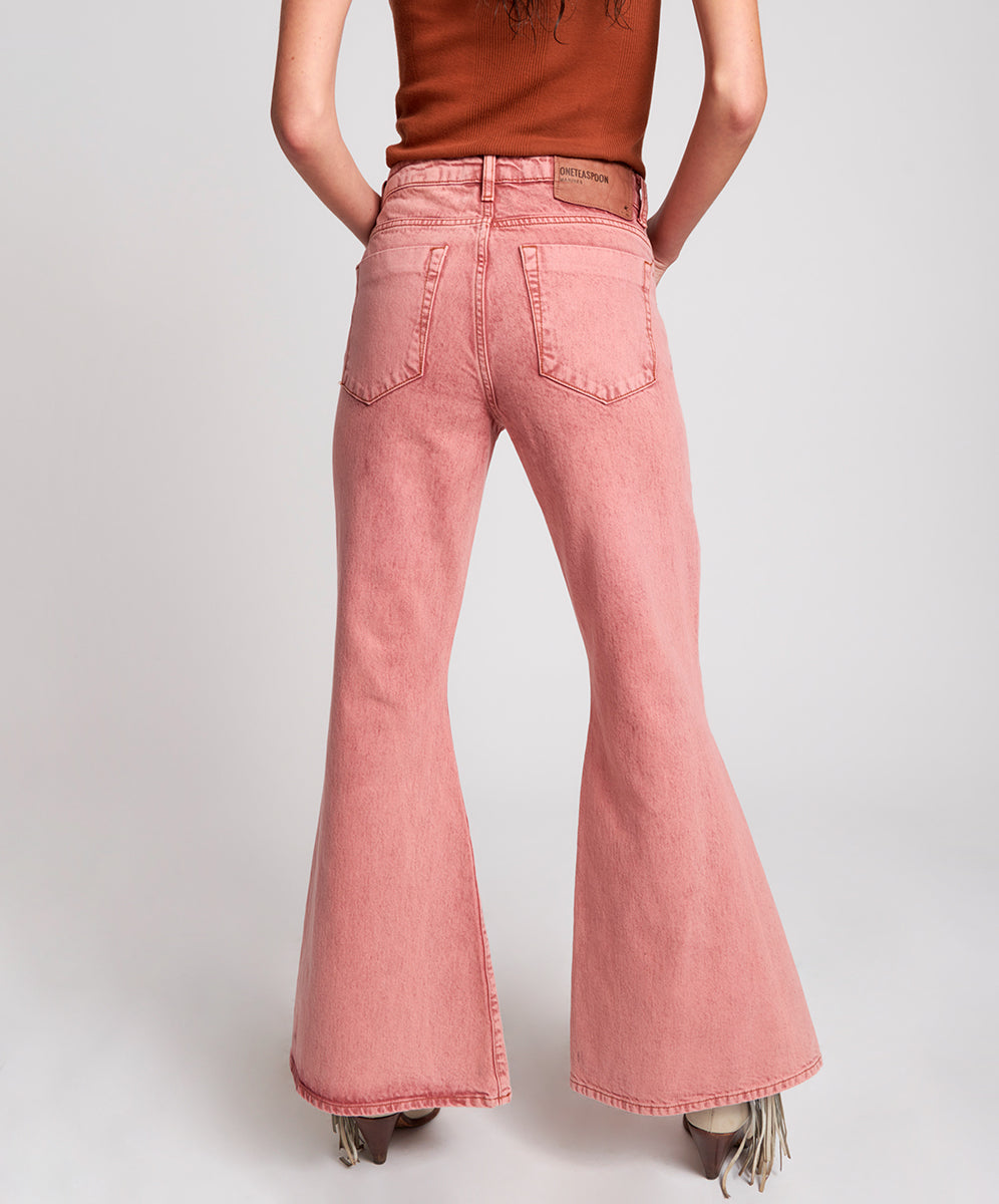 Women's Flare & Bootcut Jeans Marines Mid Waist Flared Denim Jeans - Vintage Red