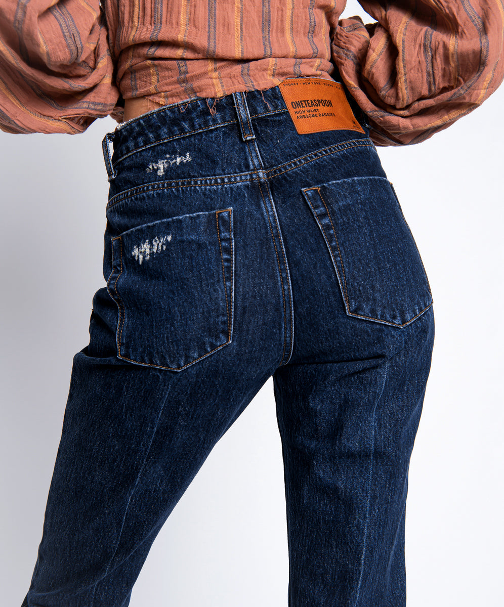 Awesome Baggies Jeans Awesome Baggies High Waist Straight Leg Denim Jeans - Virgin Blue