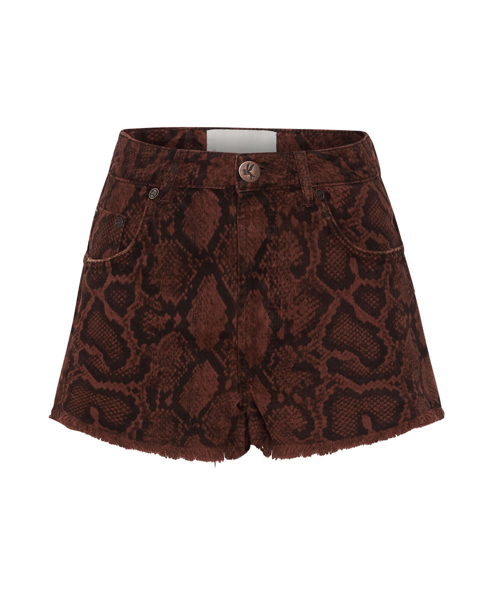 Last Stock Bonitas High Waist Denim Shorts - Python Snake Print