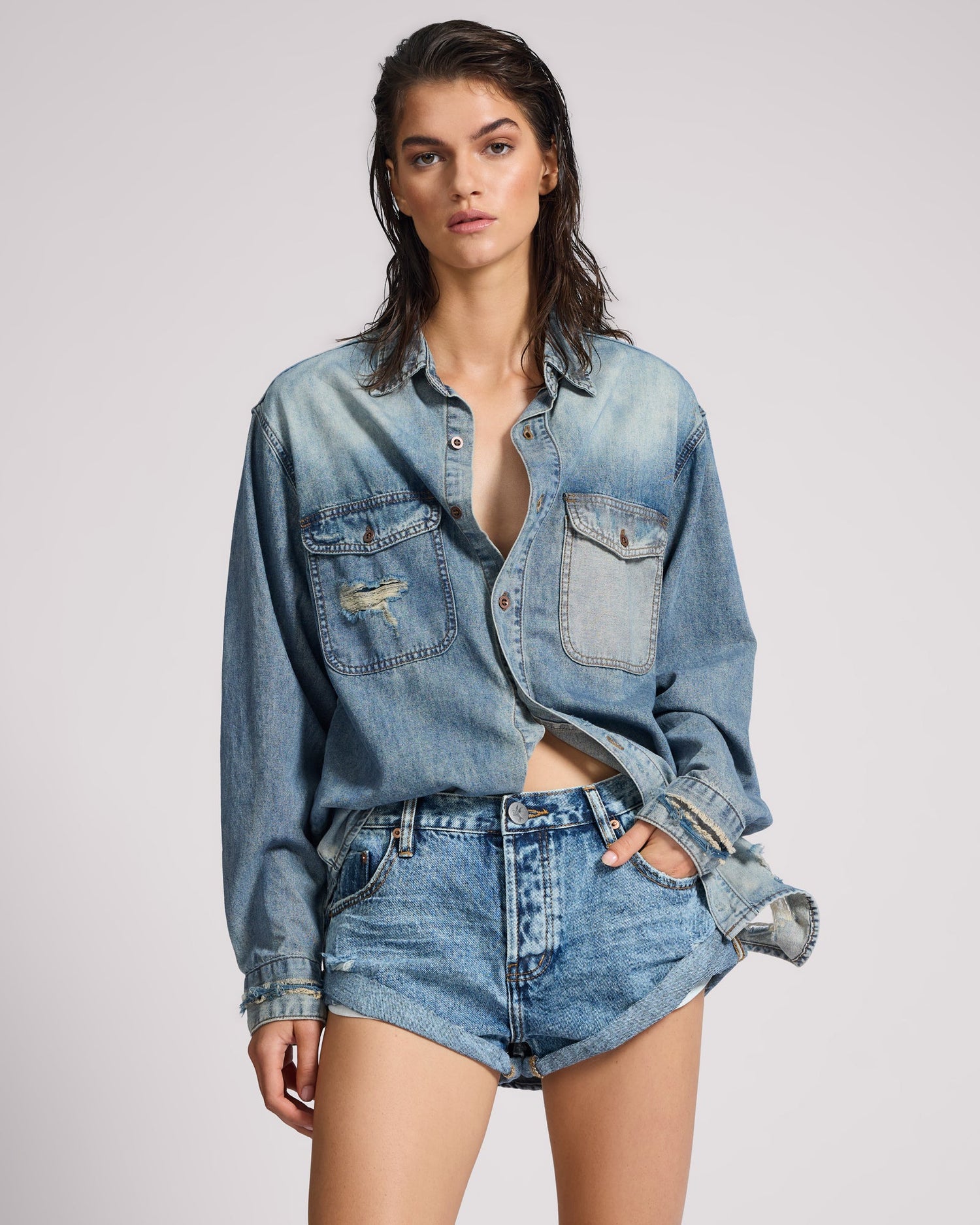 Bandits Low Waist Denim Shorts - Hollywood Blue