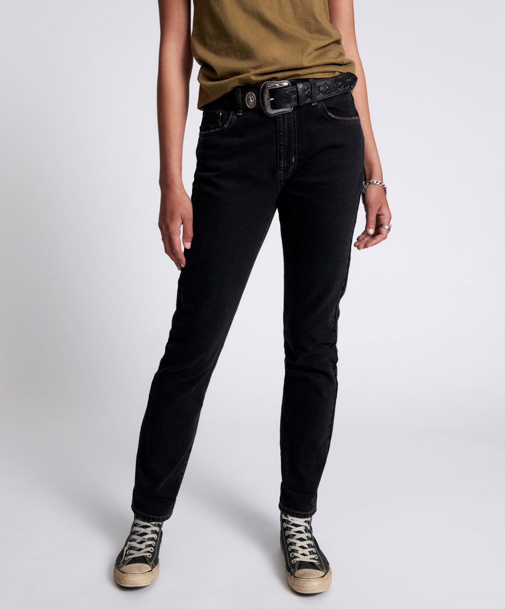Awesome Baggies Jeans Awesome Baggies High Waist Straight Leg Denim Jeans - Worn Black