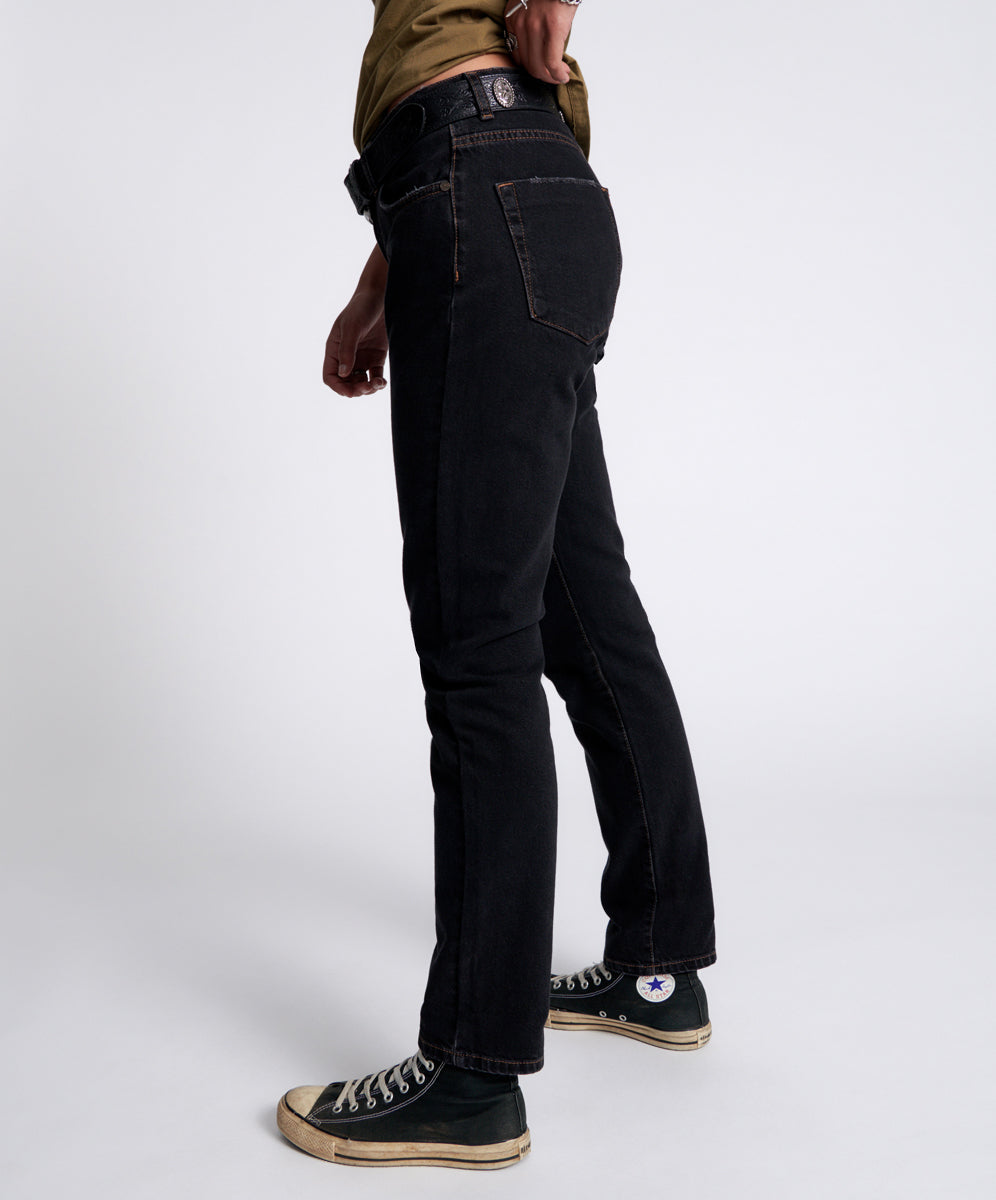 Awesome Baggies Jeans Awesome Baggies High Waist Straight Leg Denim Jeans - Worn Black