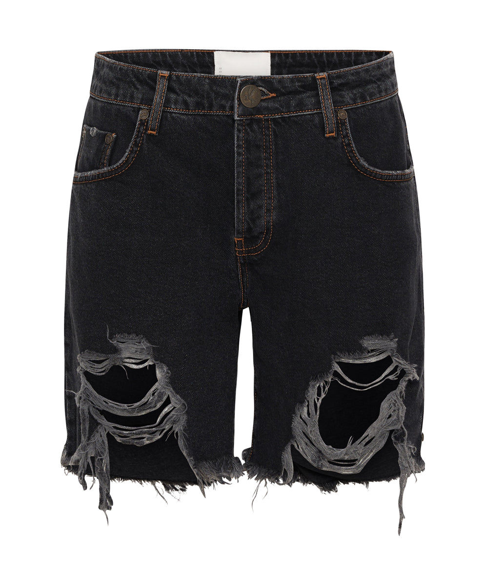 Last Stock Stevies Low Waist Waist Long Length Boyfriend Denim Shorts - Worn Black