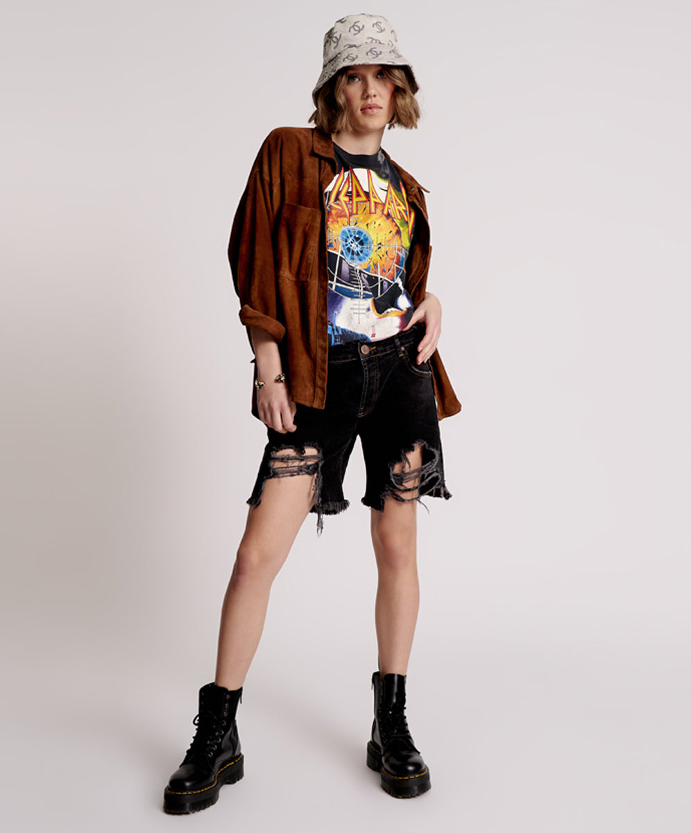 Last Stock Stevies Low Waist Waist Long Length Boyfriend Denim Shorts - Worn Black
