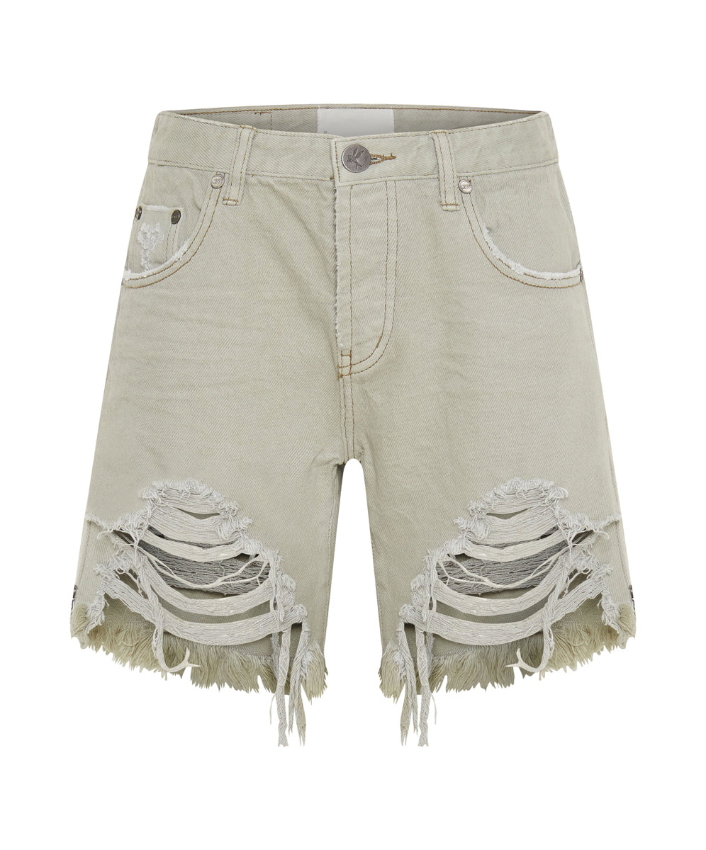Last Stock Stevies Low Waist Waist Long Length Boyfriend Denim Shorts - Faded Khaki