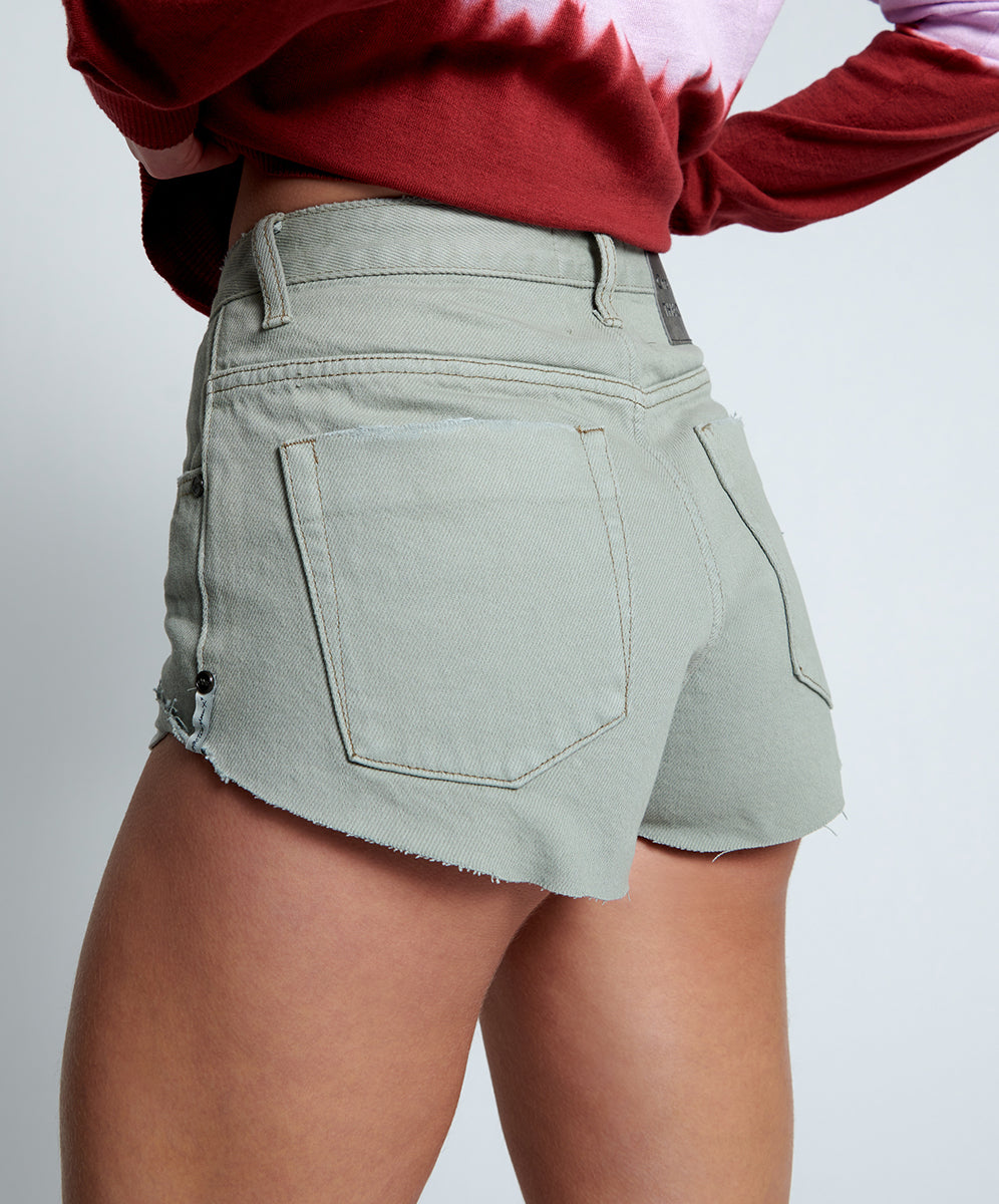 Khaki Edit The One High Waist Cheeky Denim Shorts - Faded Khaki