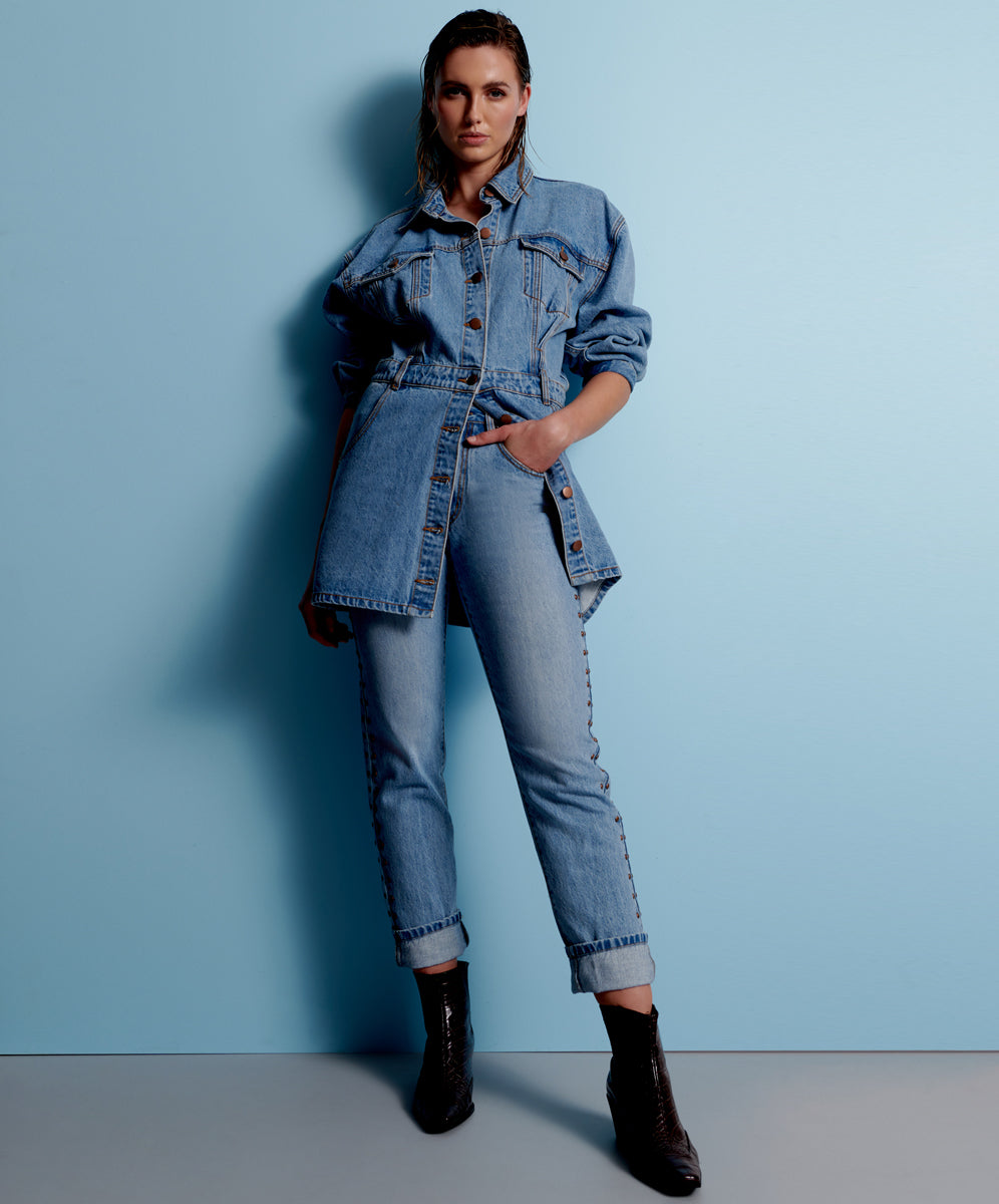 Last Stock Awesome Baggies High Waist Straight Leg Denim Jeans - Ocean