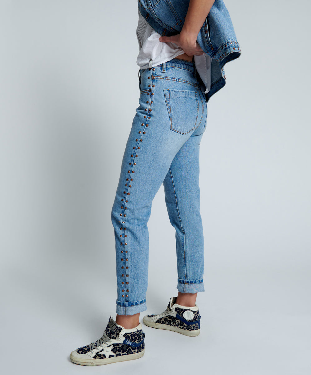 Last Stock Awesome Baggies High Waist Straight Leg Denim Jeans - Ocean