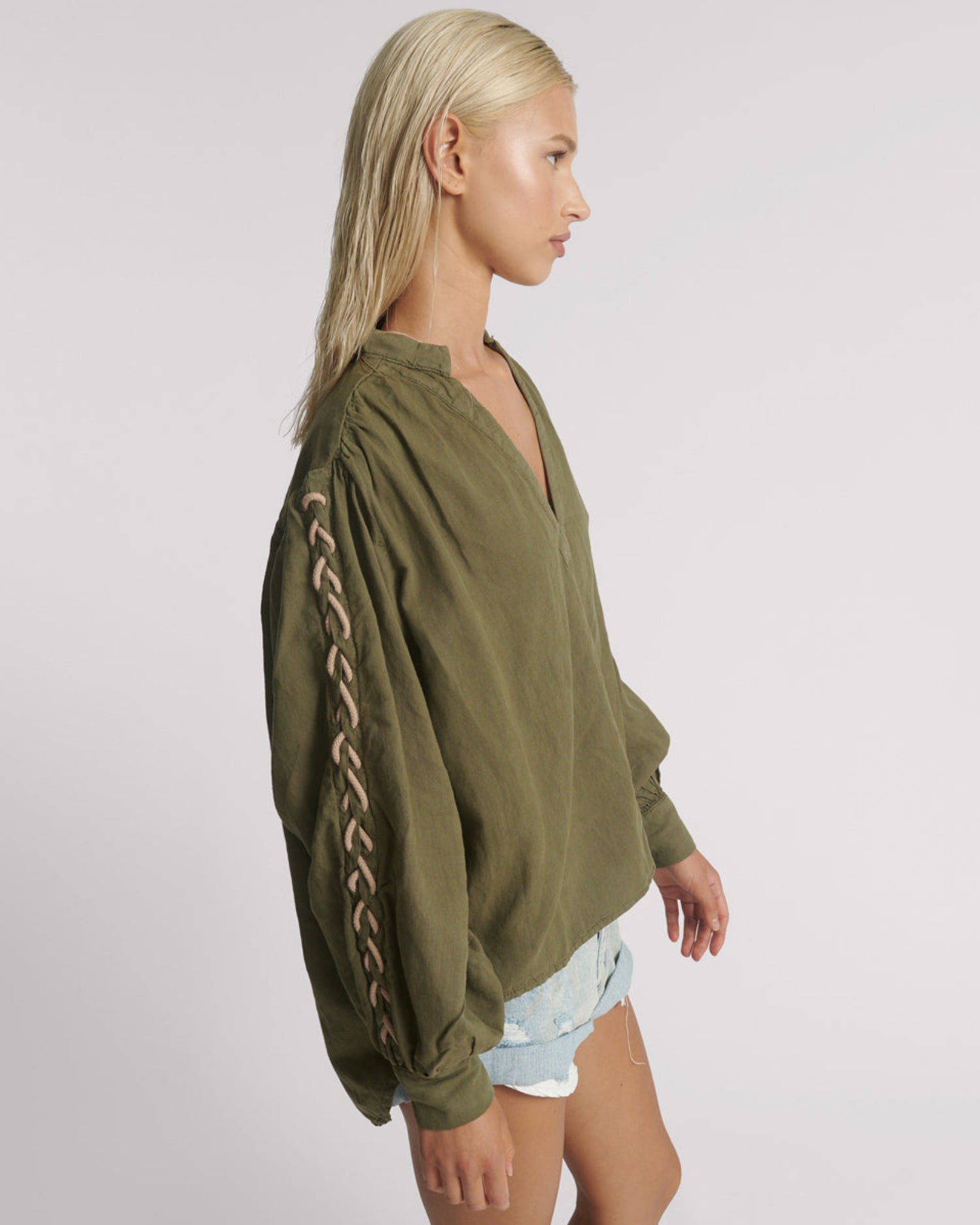 Khaki Edit Johnny Linen Lace Up Shirt - Worn Khaki
