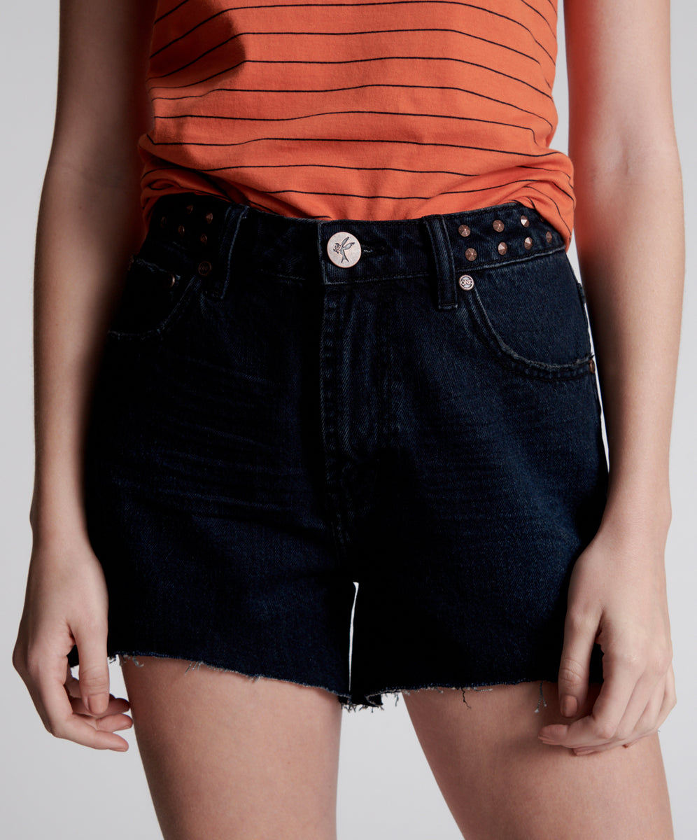 Last Stock Legends High Waist Mom Fit Denim Shorts - Fox Black