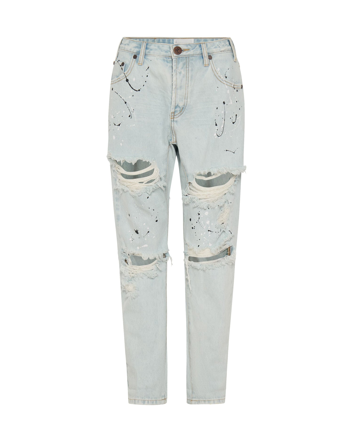 Dirty Blue Denim Saints Low Waist Boyfriend Denim Jeans - Florence Painted
