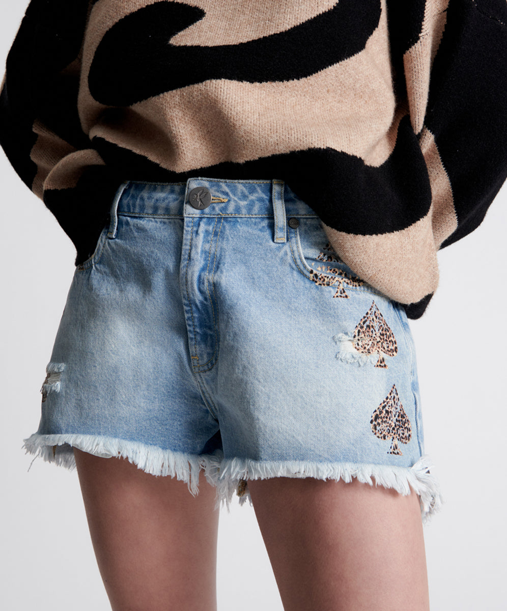 Dirty Blue Denim Truckers Mid Waist Relaxed Denim Shorts - Best Blue