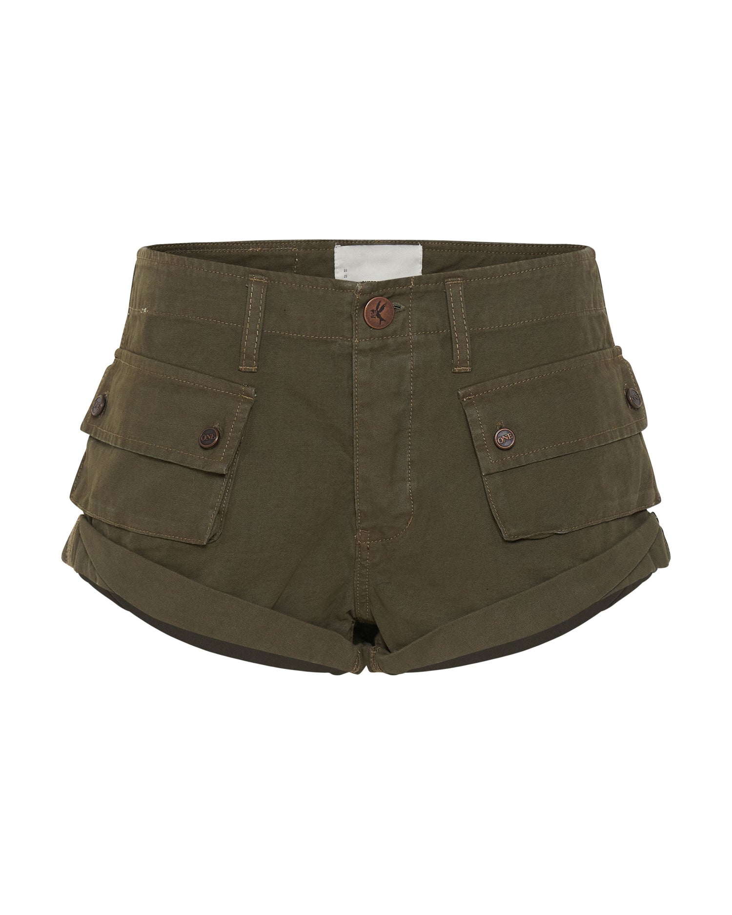 Khaki Edit Cadet Bandits Low Waist Denim Shorts - Dark Khaki