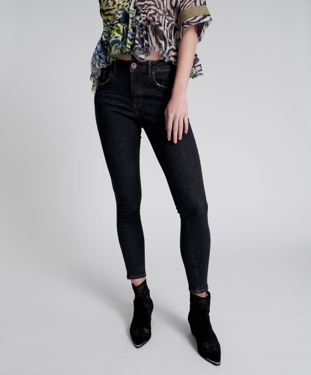 Outlet Sale Women's Jeans Freebirds Ii Low Waist Stretch Skinny Denim Jeans - Worn Black