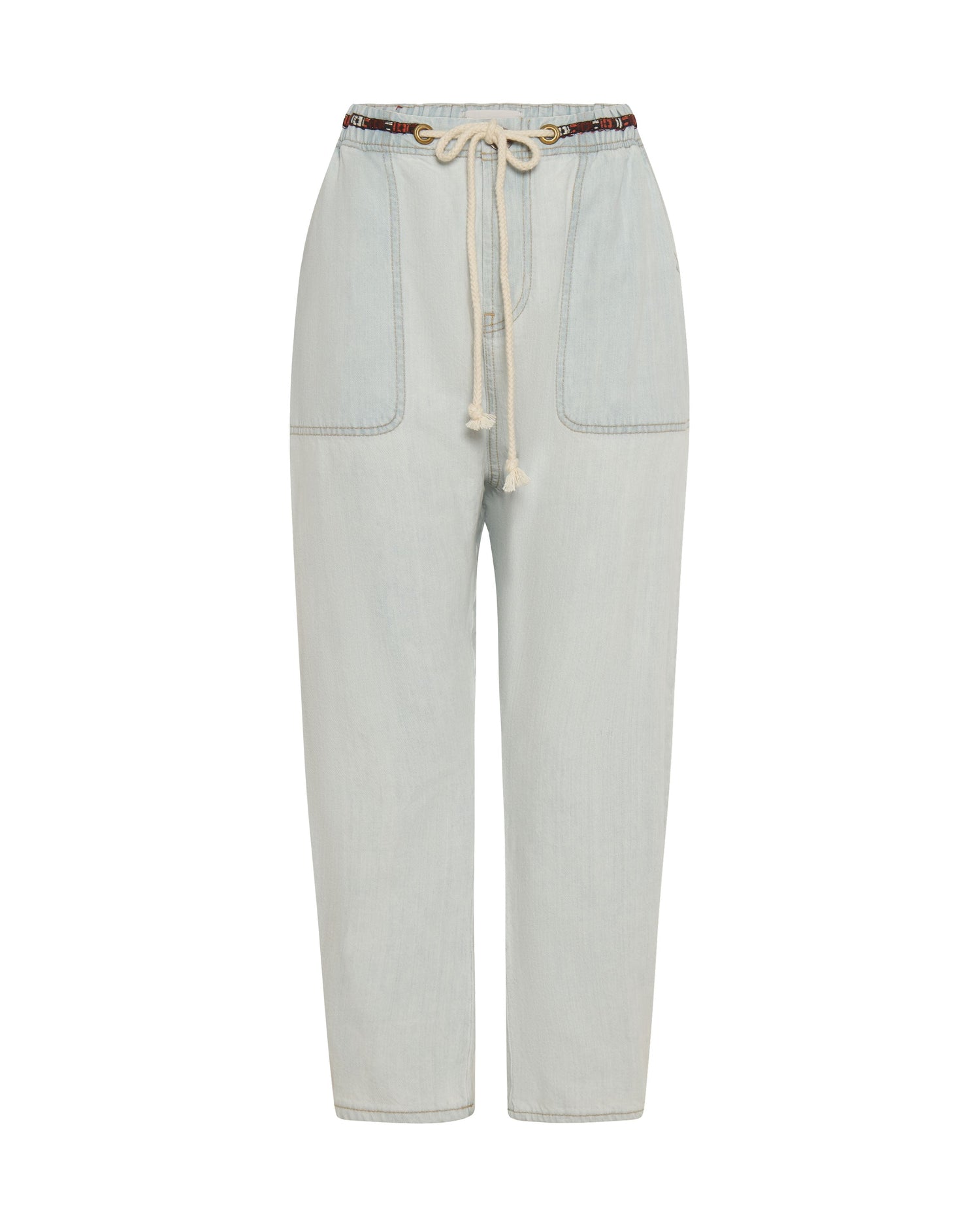 Outlet Sale Women's Jeans Shabbies Low Waist Drawstring Boyfriend Denim Jeans - Angel Blue