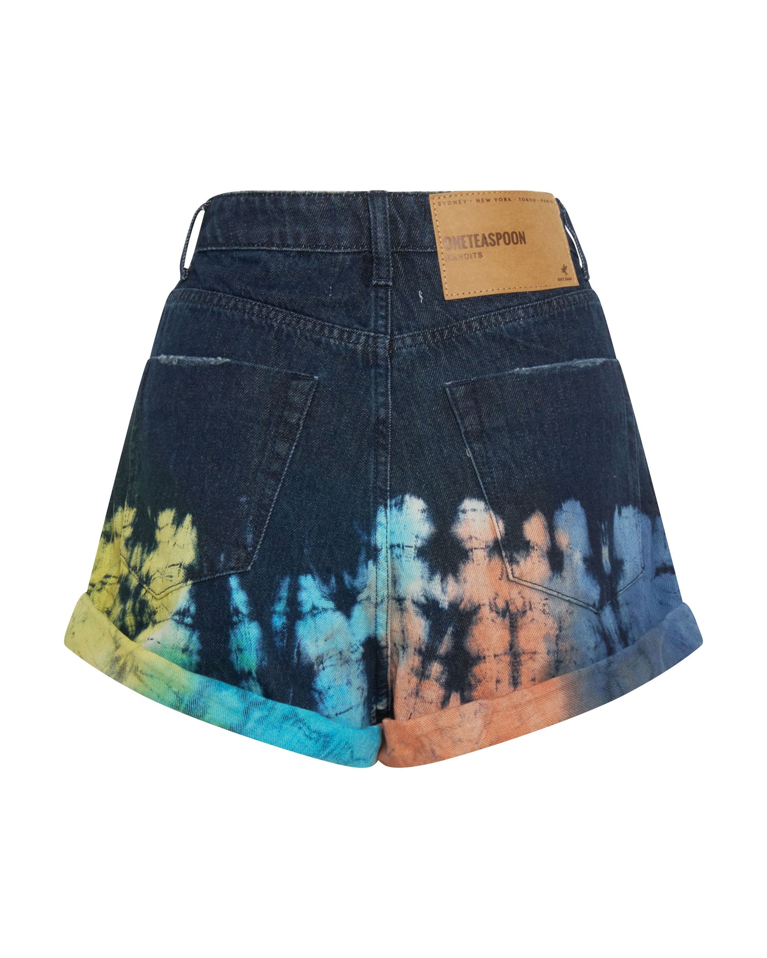 Last Stock Bandits High Waist Denim Shorts - Paint Dipped Blue