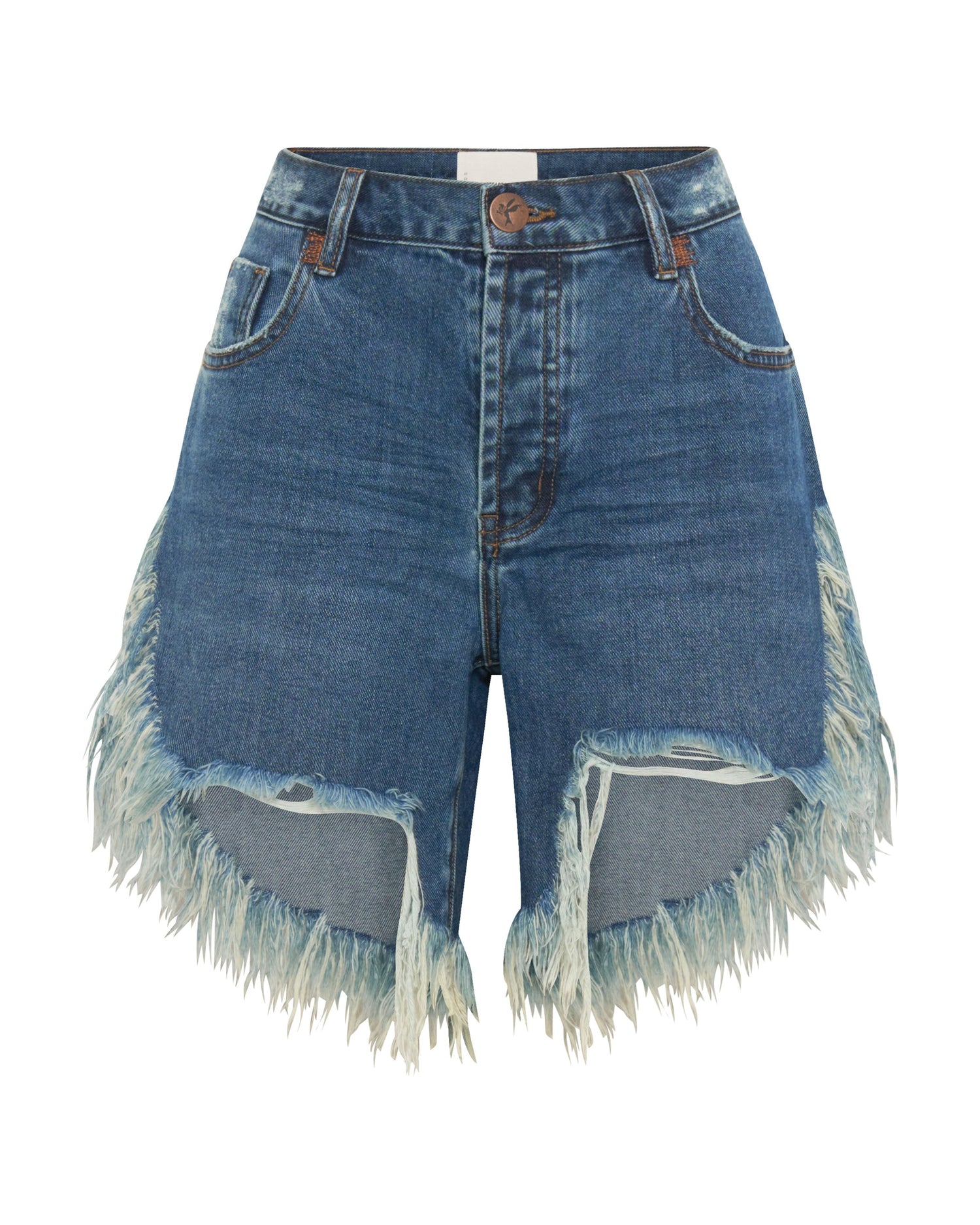 Dirty Blue Denim Frankies Low Waist Long Length Denim Shorts - Rodeo Blue