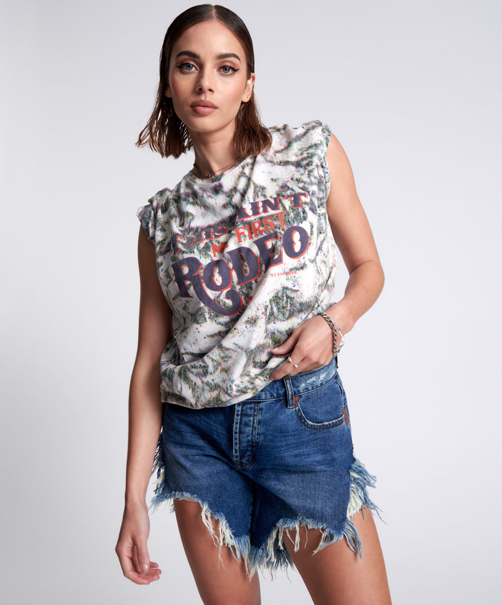 Dirty Blue Denim Frankies Low Waist Long Length Denim Shorts - Rodeo Blue