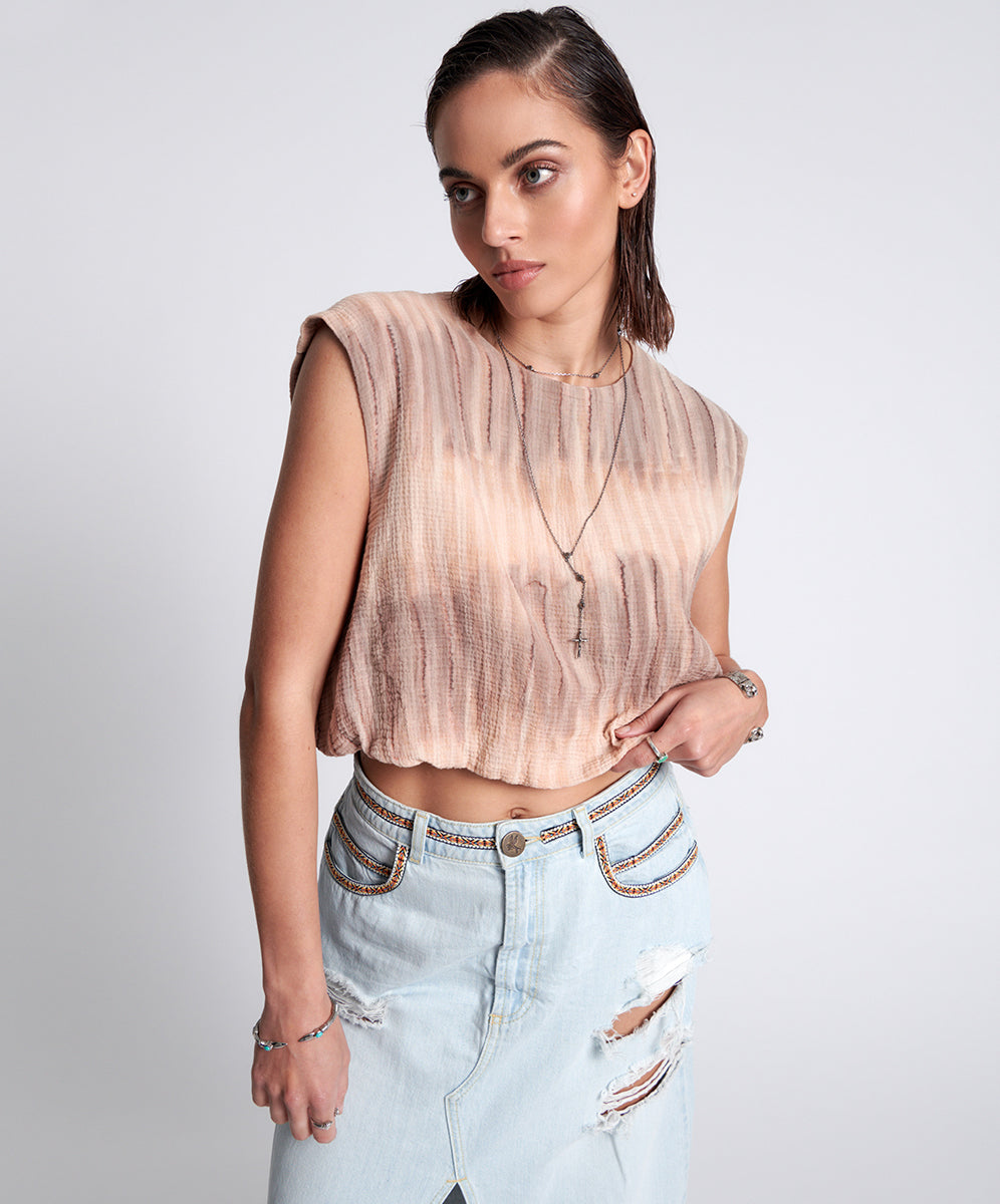 Last Stock Hand Dyed Backless Bubble Top - Acid Sky