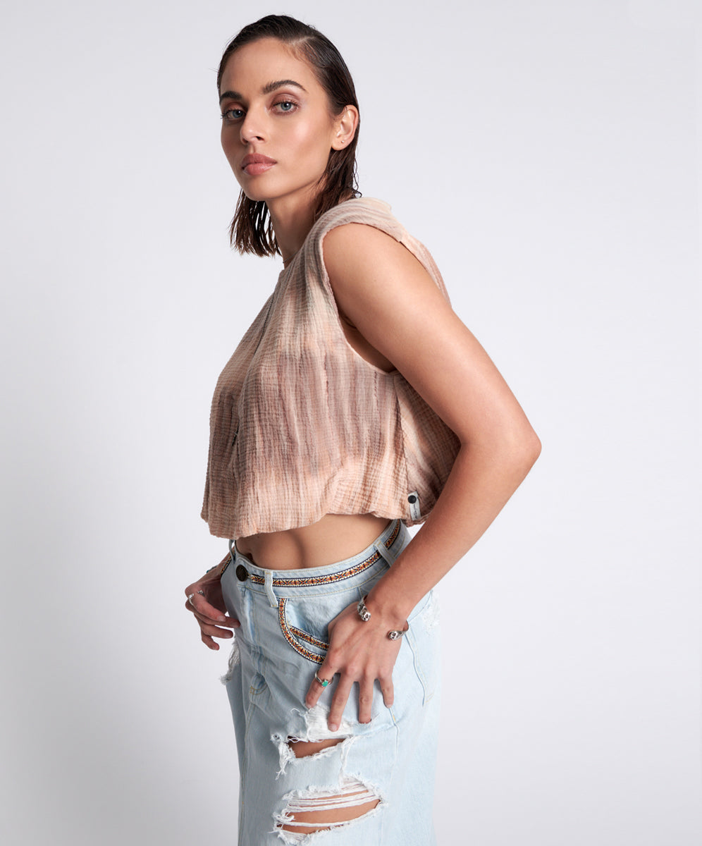 Last Stock Hand Dyed Backless Bubble Top - Acid Sky