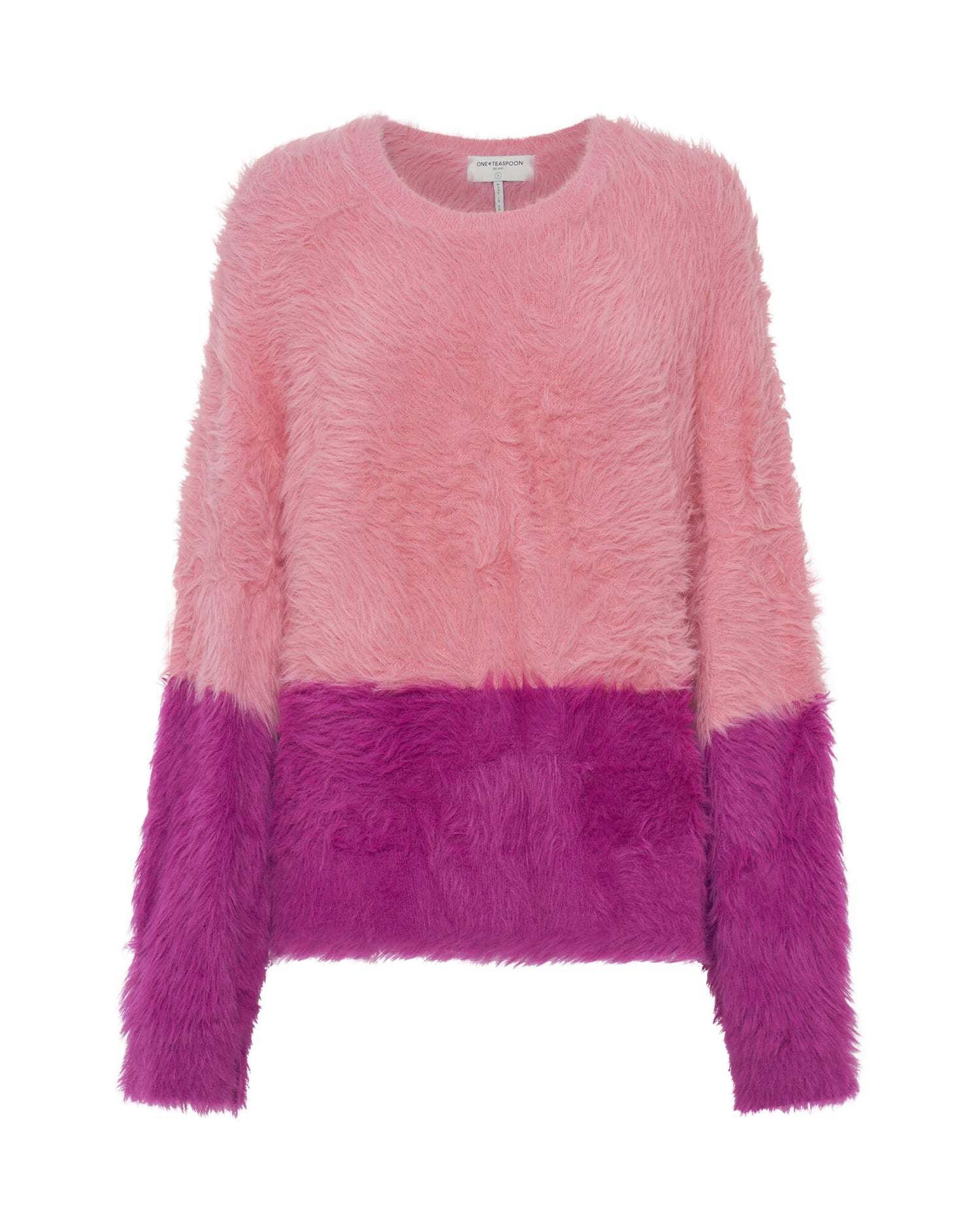 Women's Outerwear Fluffy Colour Block Sweater - Pink
