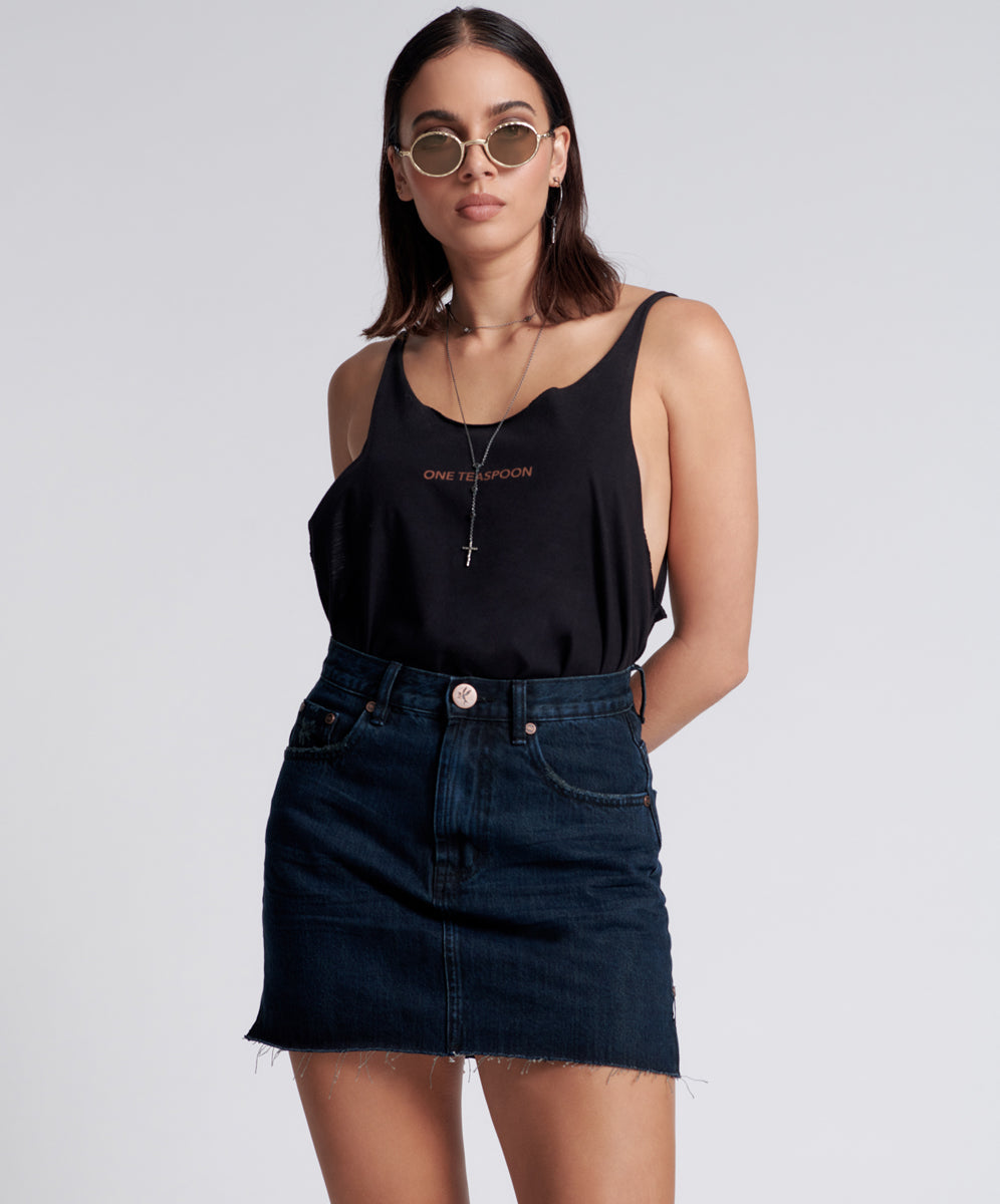 Products 2020 High Waist Mini Denim Skirt - Fox Black