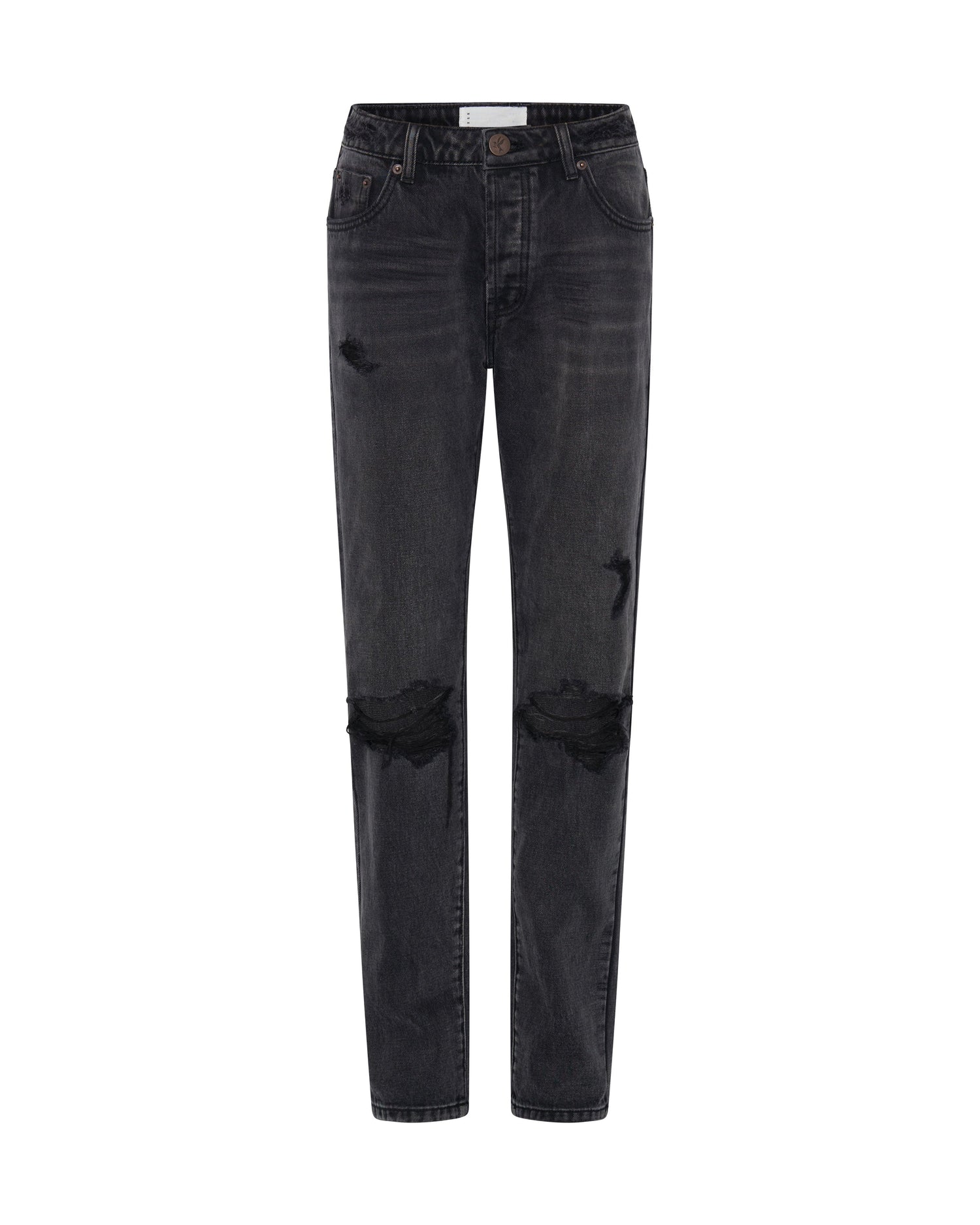 Last Stock Truckers Mid Waist Straight Leg Denim Jeans - Faded Black