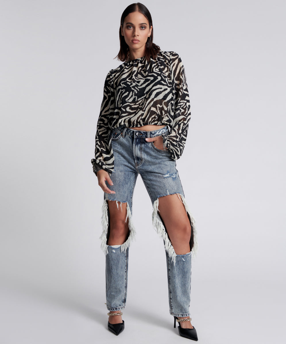 Awesome Baggies Jeans Awesome Baggies High Waist Straight Leg Denim Jeans - Blue Blossom