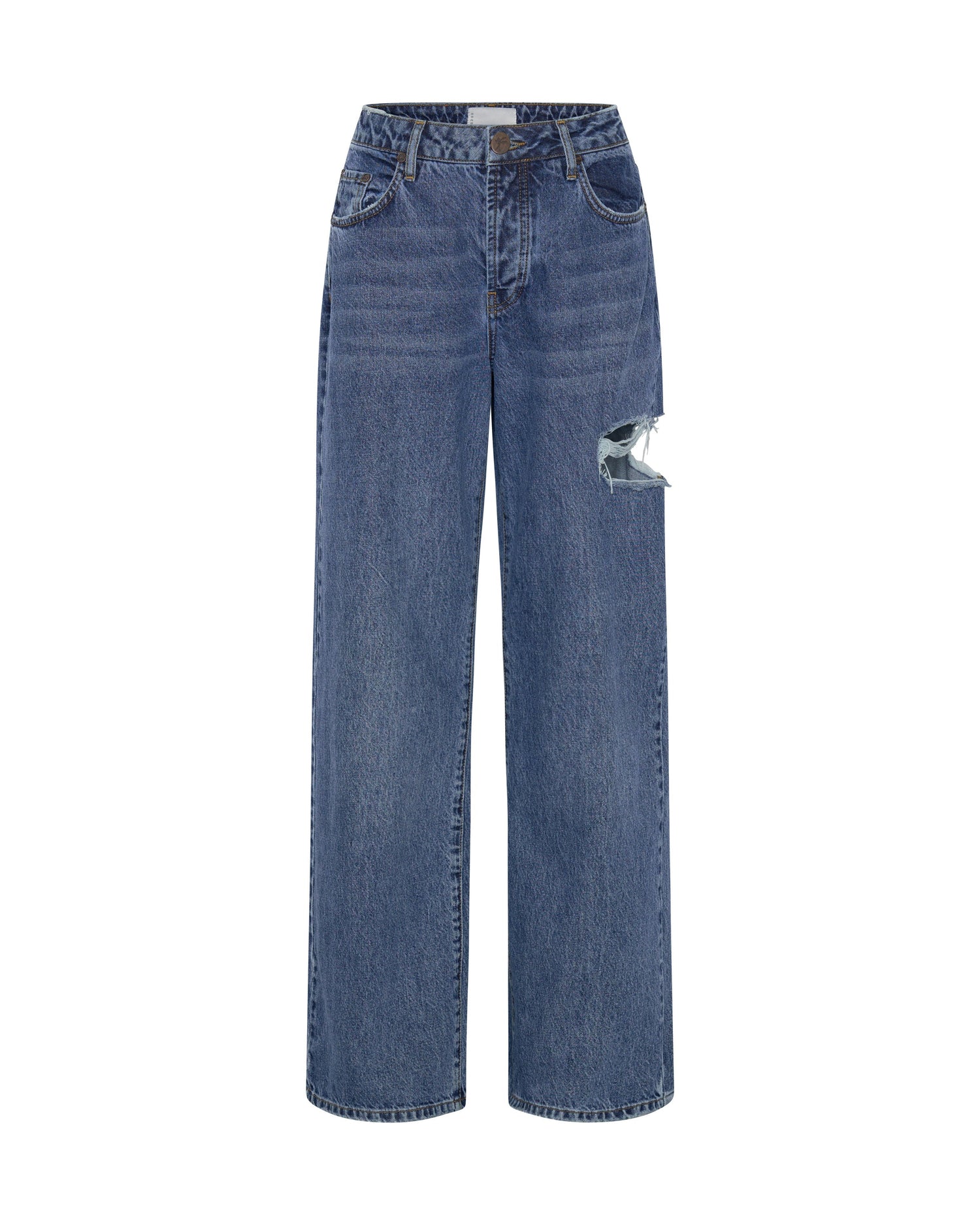 Dirty Blue Denim Jackson Mid Waist Wide Leg Denim Jeans - Rosewood