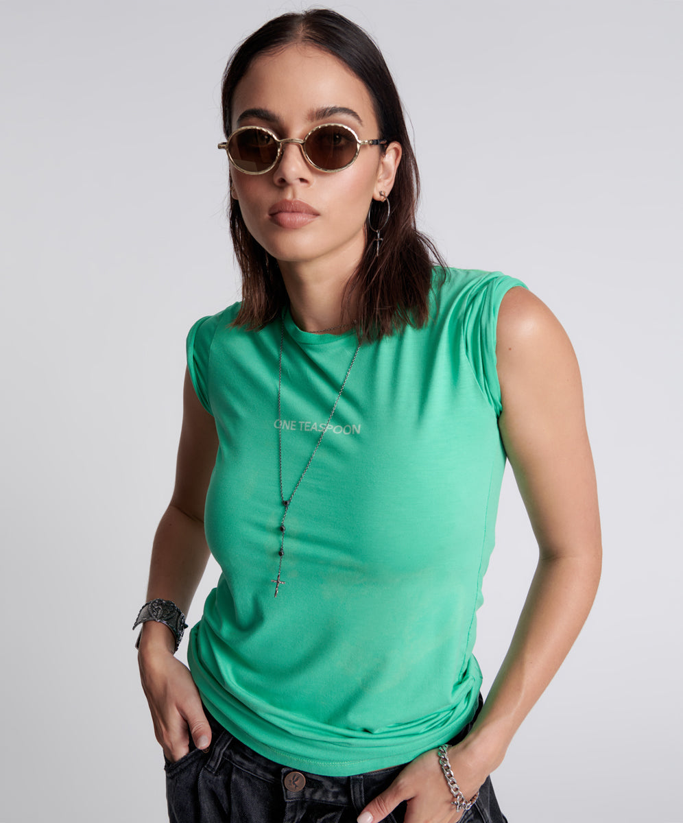 One Teaspoon Fitted Logo Tee Green