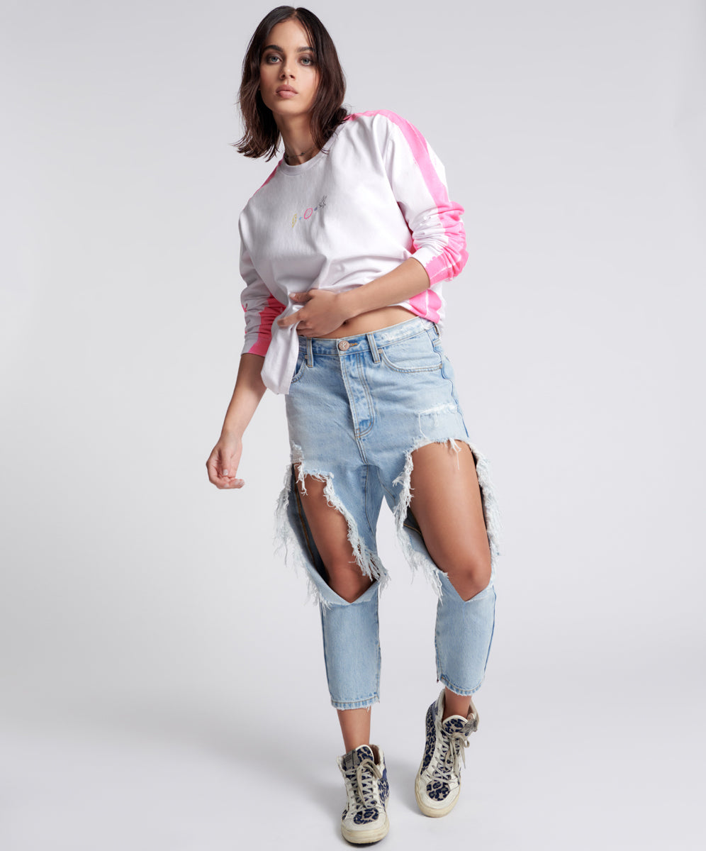Last Stock Kingpins Low Waist Cropped Boyfriend Denim Jeans - Fleetwood