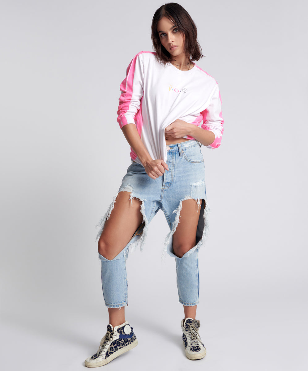 Last Stock Kingpins Low Waist Cropped Boyfriend Denim Jeans - Fleetwood