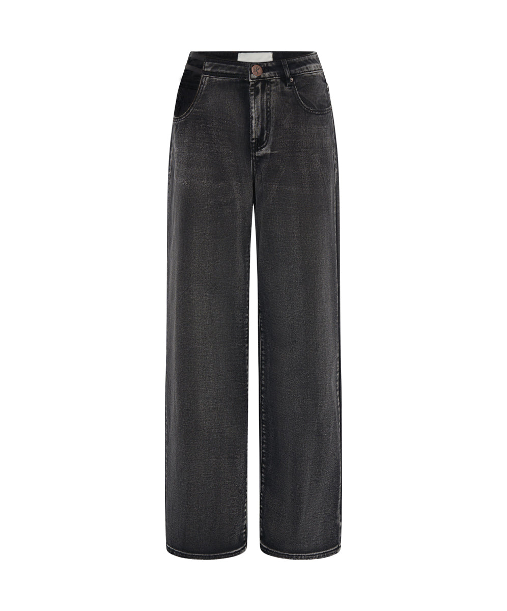 Last Stock Jackson Mid Waist Wide Leg Denim Jeans - Faded Black