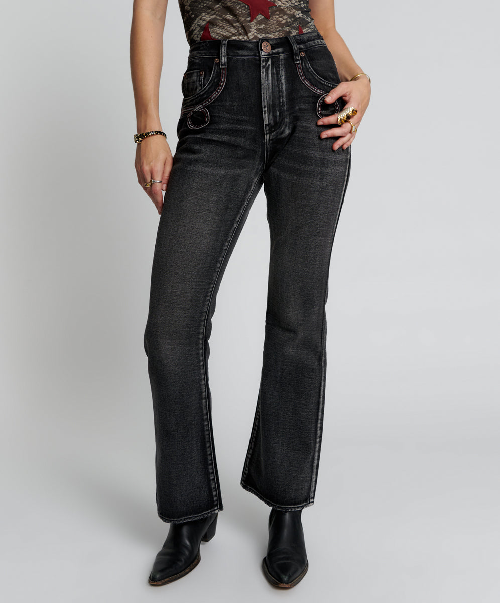 Women's Flare & Bootcut Jeans Charlie High Waist Slim Flared Denim Jeans - Faded Black