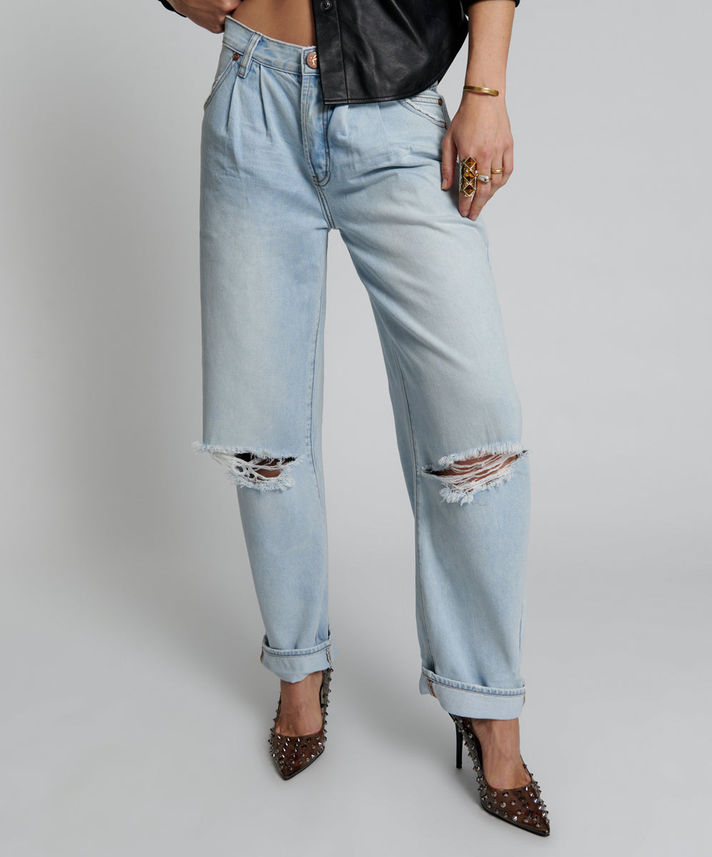 Dirty Blue Denim Smiths Low Waist Wide Leg Denim Jeans - Casanova