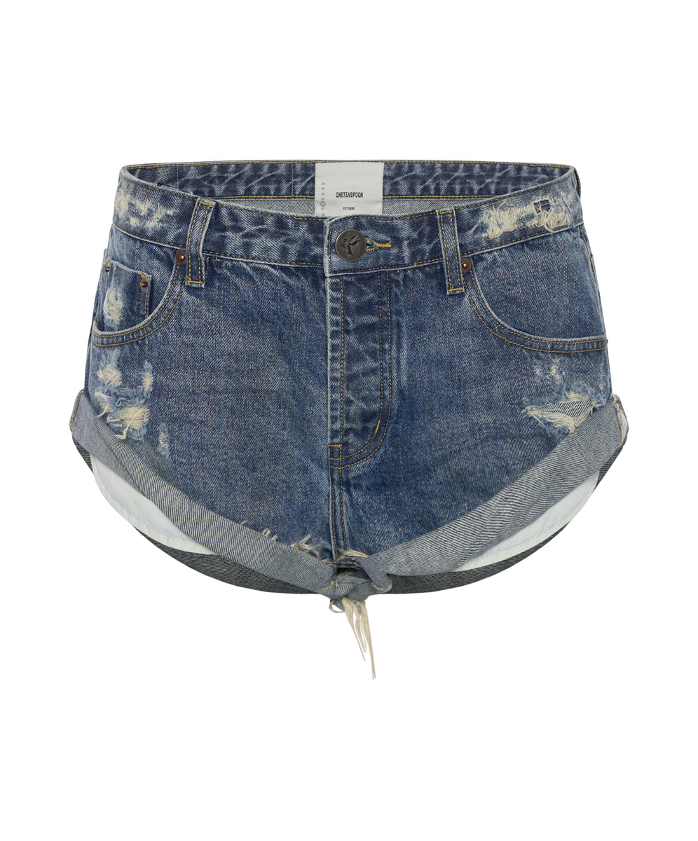 Dirty Blue Denim Bandits Low Waist Denim Shorts - Used Blue