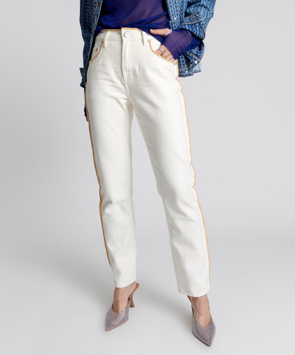 Last Stock Awesome Baggies High Waist Straight Leg Denim Jeans - Pearl