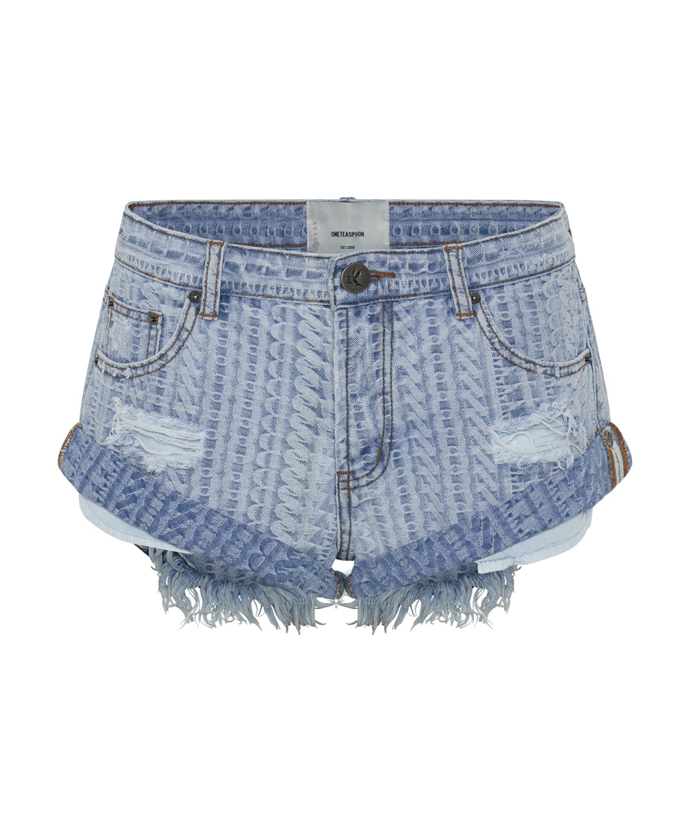 Dirty Blue Denim Bandits Low Waist Denim Shorts - Archived Logo Light Blue