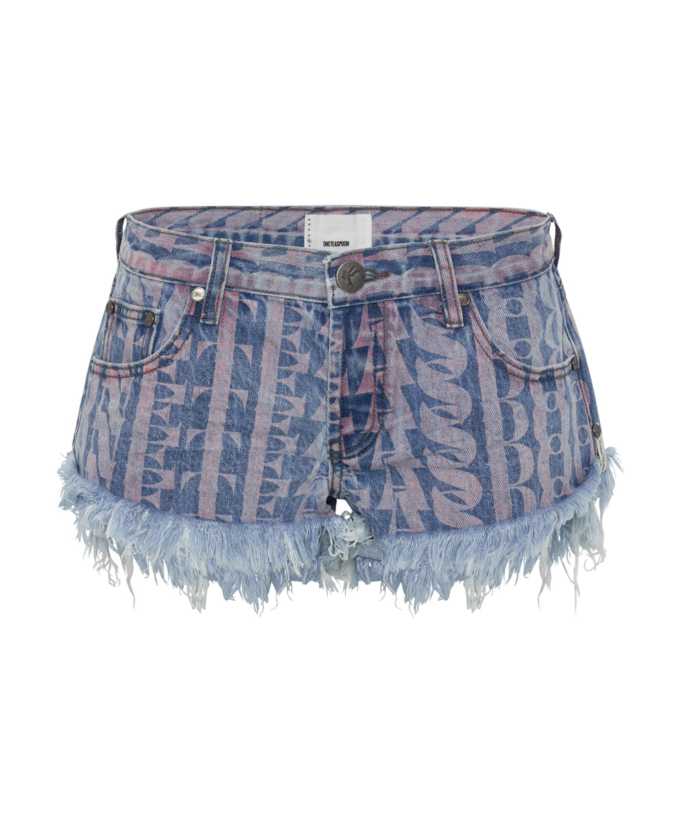 Dirty Blue Denim Dukes Low Waist Mini Denim Shorts - Pacifica