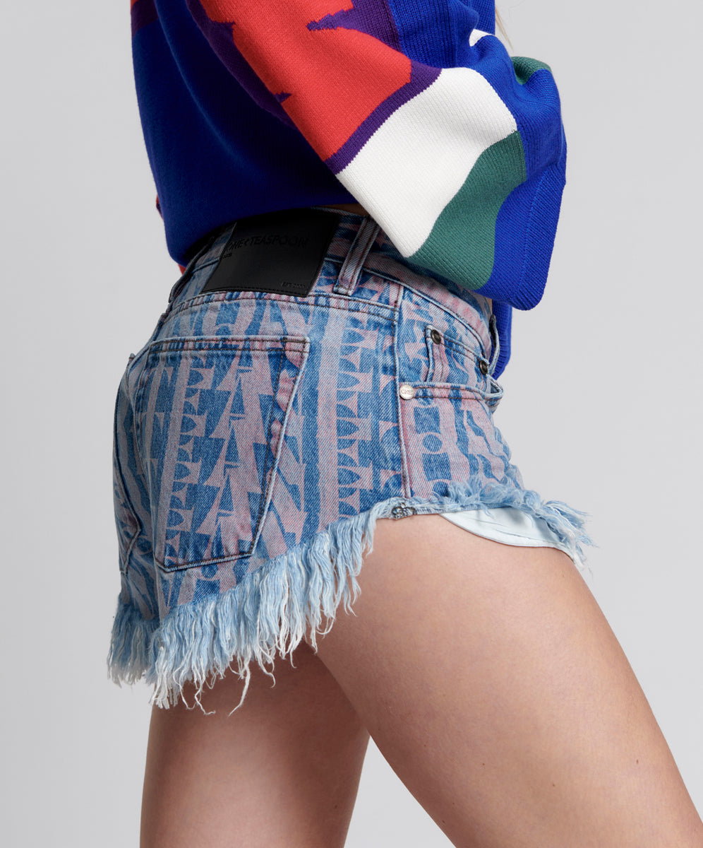 Dirty Blue Denim Dukes Low Waist Mini Denim Shorts - Pacifica